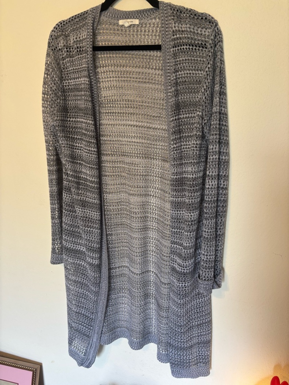 Maurices Gray Ombre Open Knit Duster Cardigan Medium Crochet Boho